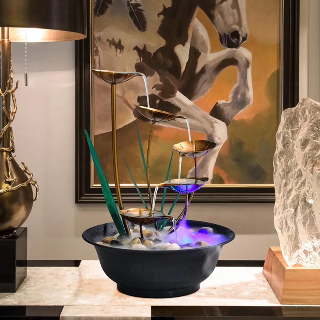 

Indoor Water Fountains Chinese Feng Shui Fortune Lotus Fountain Wheel Desktop Water Fountain for Home Office Decor Crafts Gifts