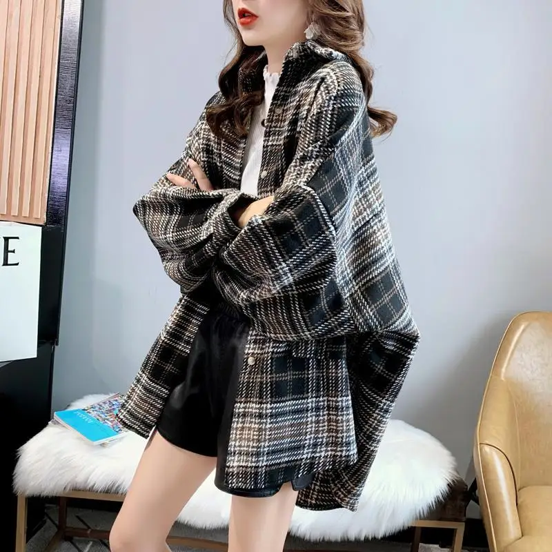 

Thick frosted Plaid Shirt coat for women in autumn and winter