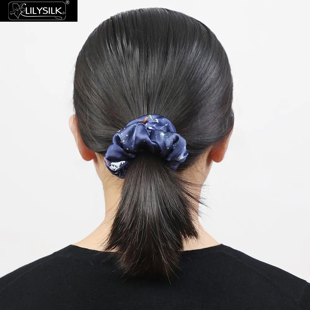 LilySilk Scrunchy Charmeuse Hair Bands Women 100 Pure Silk Head Rope Rubber Girl Accessories Soft Care Luxurious Free Shipping - Цвет: Navy Starry Night