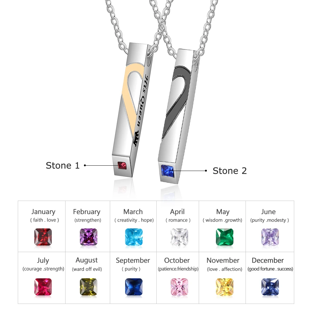 Personalized Chain Necklace For Couples Stainless Steel Customized Vertical Bar Pendant with Birthstone Promise Jewelry | Украшения и