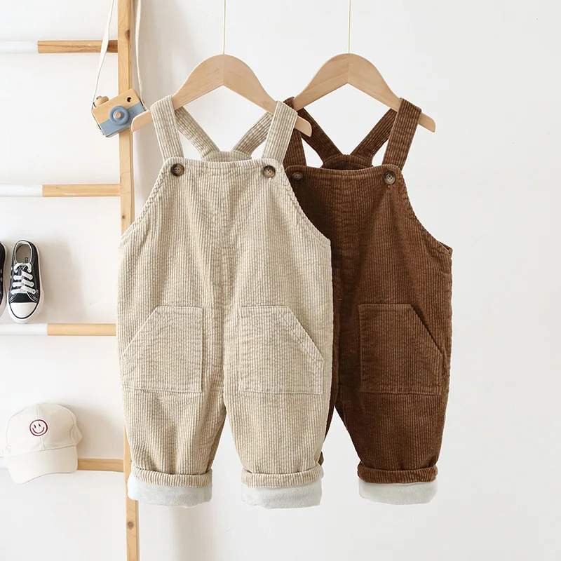 

2020 Winter Korean Children's Pants Baby Overalls for Boys and Girls Kids All-match Stretch Velvet Corduroy Overalls Trousers