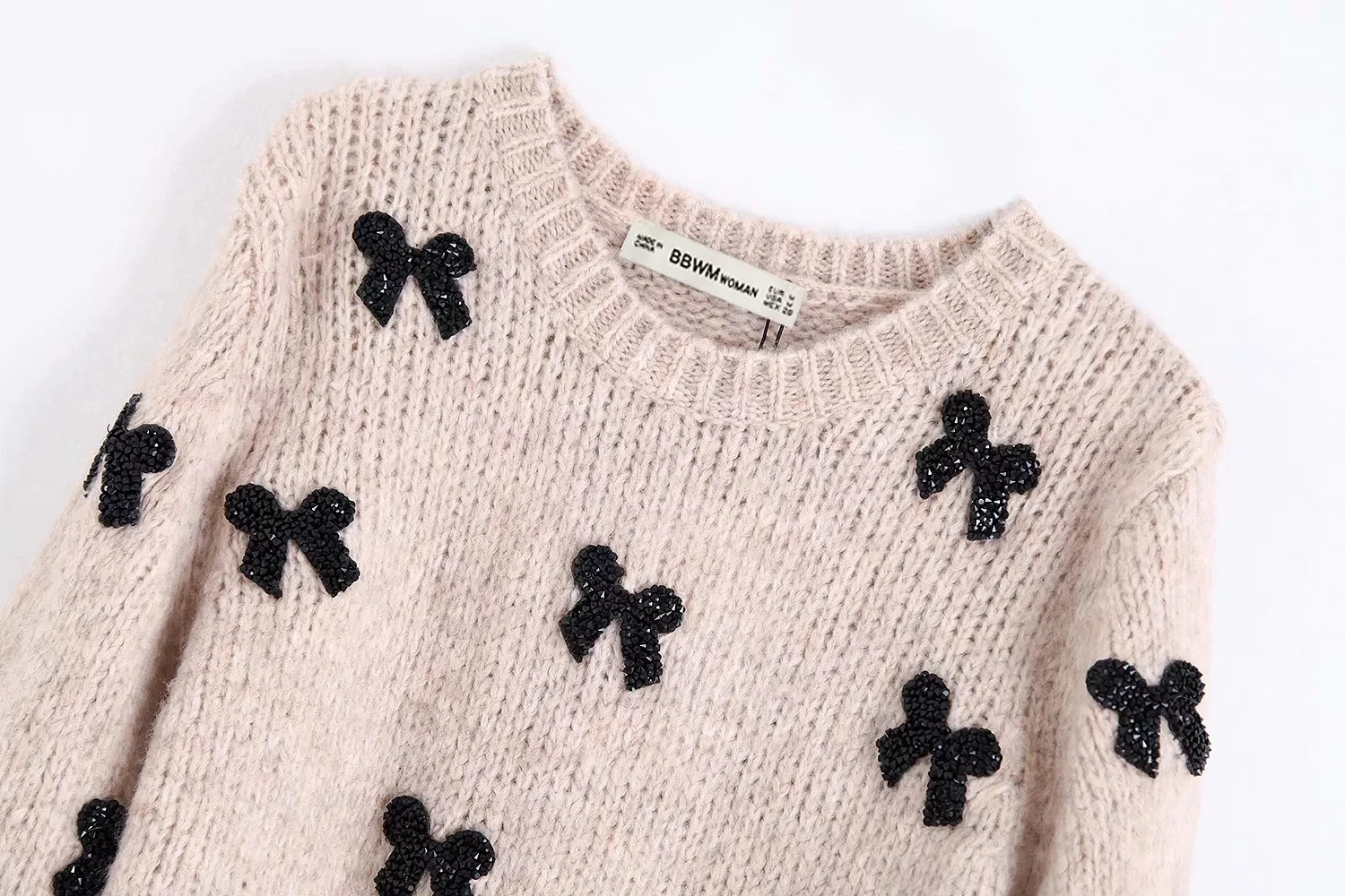 Новые женские бежевые свитера со стразами и бантом шикарный вязаный пуловер с