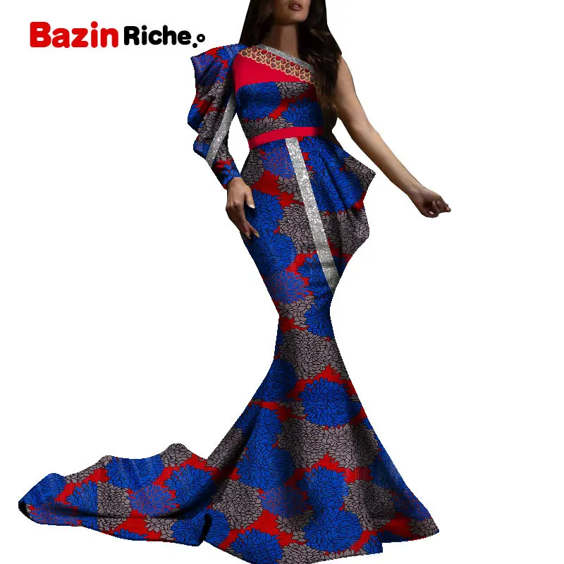 African Dress Women Conference Wedding Party Floor Length Patwork Special Date Dashiki Print Ankara Fashion Wear Clothing WY025