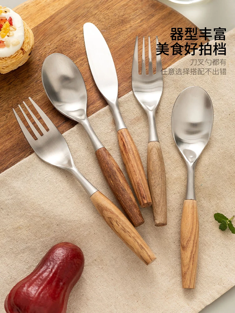 

Rosewood Handle Stainless Steel Cutlery Three-piece Set Household Western Tableware Wooden Handle Fork Spoon Butter Knife