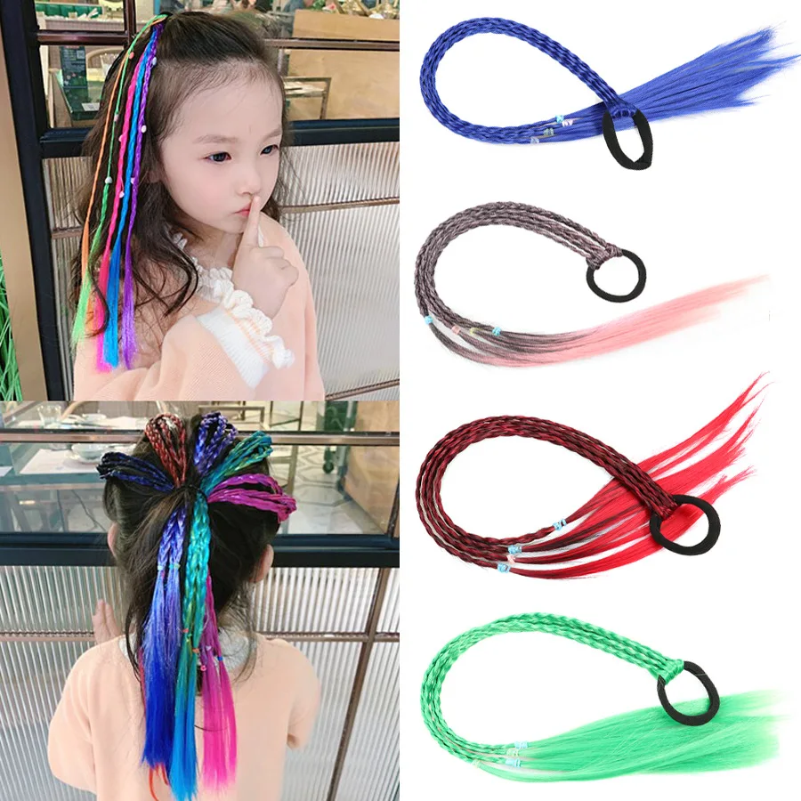 

New Girls Colorful Wigs Ponytail Hair Ornament Headbands Rubber Bands Beauty Hair Bands Headwear Kids Hair Accessories Head Band