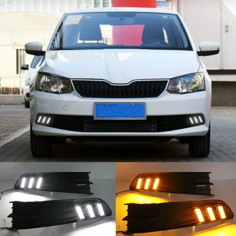 

For Skoda Fabia 2015-2017,Super Brightness Waterproof ABS Car DRL 12V LED Daytime Running Light With Fog Lamp Cover
