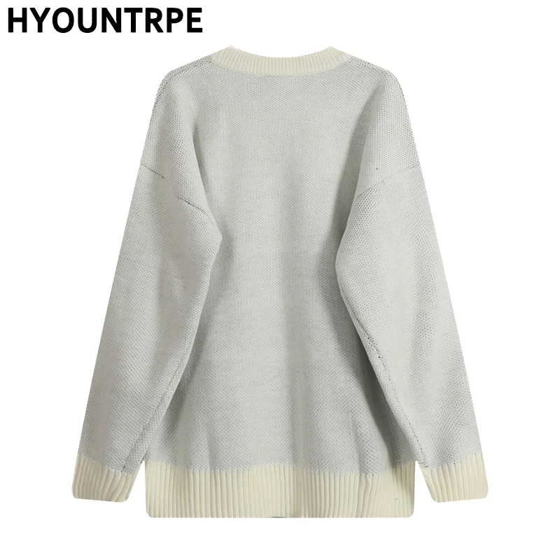 Мужской вязаный Свитер оверсайз в стиле хип-хоп пуловер с круглым вырезом и