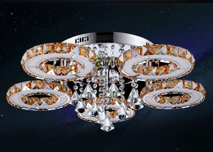 Современный минимализм Lustre De Cristal Led Люстра для фойе Роскошные покрытые зеркалом стальные кольца Круглая Люстра - Цвет абажура: amber 5 light
