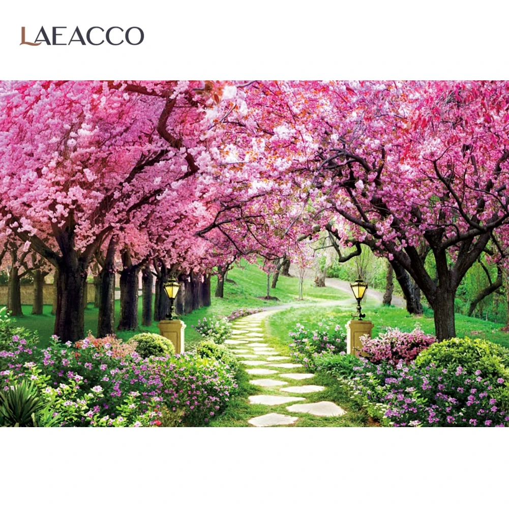 Laeacco розовые цветы вишни настольные цветущие деревья Парк фон для фотосъемки с