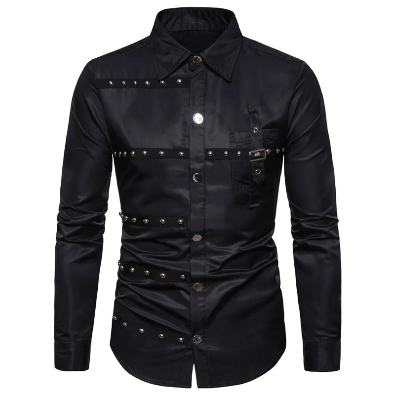 New Men Gothic Shirt Camisas Individuality Men's Fashion Plaid Long-sleeved Shirt Male Casual High Quality Shirt