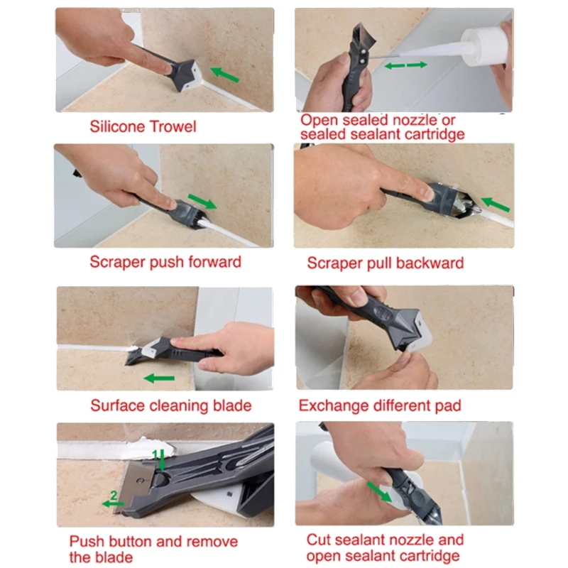 

5 In1 Silicone Remover Caulk Finisher Sealant Smooth Scraper Grout Kit Tools with Seam Tape Plastic Hand Tools