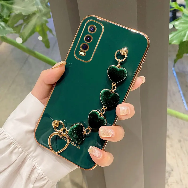 

Heart Bracelet Hand Holder Phone Case For Vivo Y20 Y20S Y20i Cover Luxury Strap Cases for VIVO Y20 i S Y19 Y12 Y17 Y11 2019 Capa