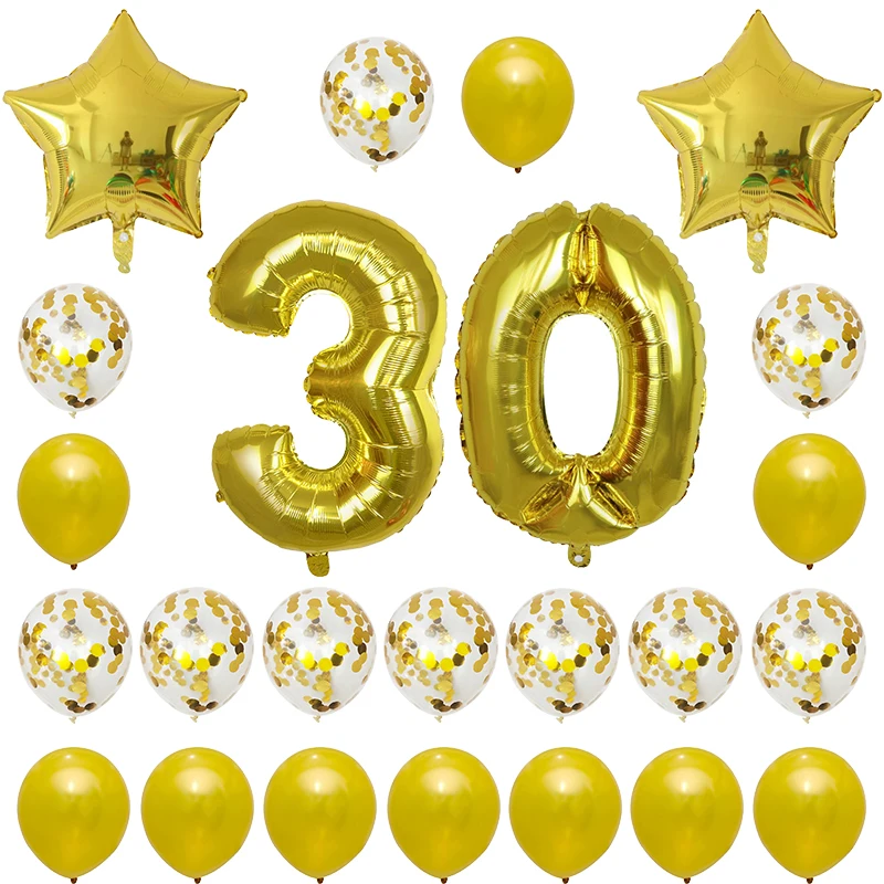 

24pcs/set Happy Birthday Balloon Rose Gold Number Foil Balloons 30th Birthday Party Decoration Inflatable Air Globos Supplies