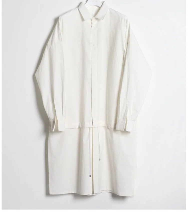 

Korean men's irregular detachable hem loose solid color long sleeve shirt