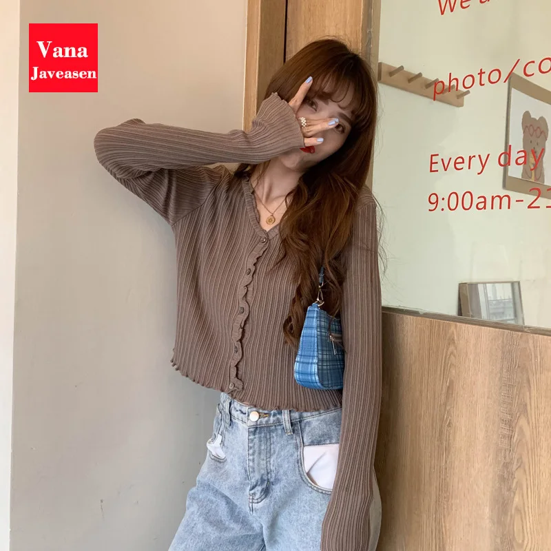 

Cardigans Women V-Neck Knitted Crop Tops Casual Ruched Sweaters Lady Knitting Soft Thin Summer Cardigan Outwear for Female 2020