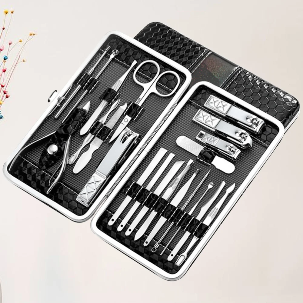 

21Pcs Professional Nail Art Tools Stainless Steel Nail Clipper Cutter Trimmer Nail File Set (Black)