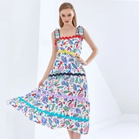 hit color dresses for women square collar sleeveless high waist female bohemian print sling dress fashion summer