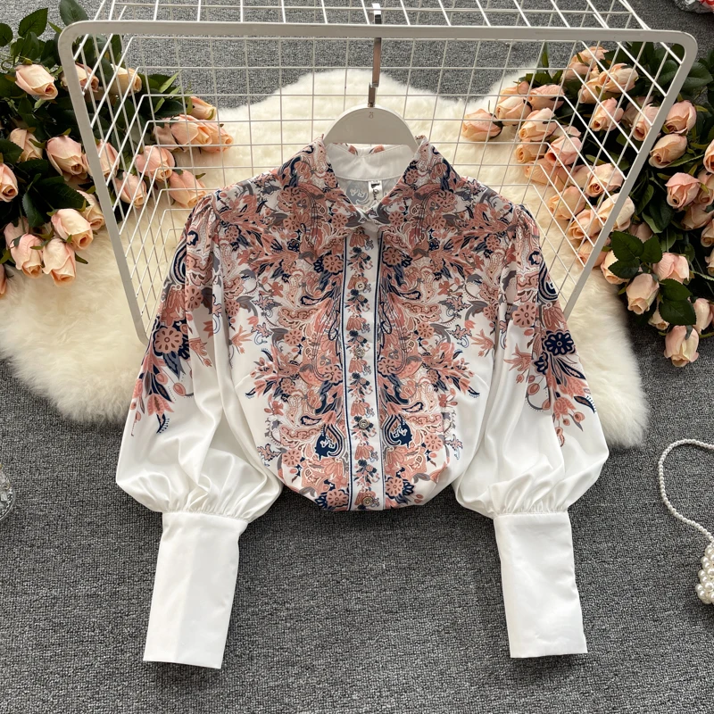 

Women Palace Print Retro Long Sleeve Slim Fit New Fashion Shirt Tops Camisas Mujer Clothes Korean Ropa De Mujer Blouse S807