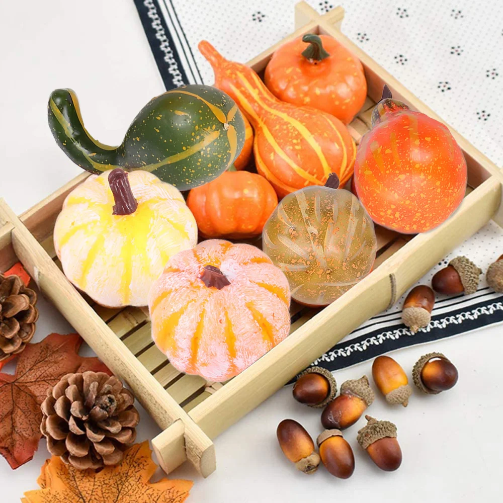 

12pcs Realistic Pumpkins Artificial Assorted Pumpkins Desktop Decor