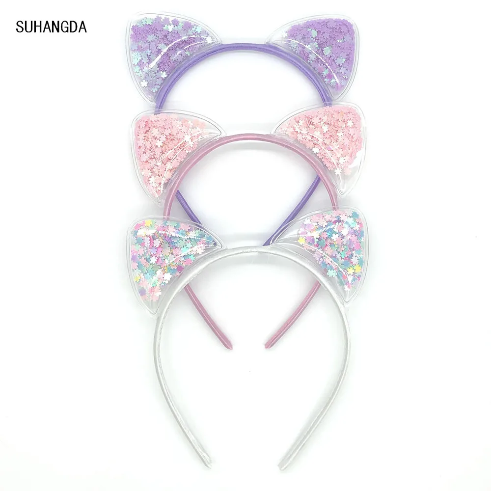 New Girls Cute Colorful Sequin Cat Ears Headbands Children Sweet Cat Ears Hair Band Kids Hair Accessories Scrunchie Christmas