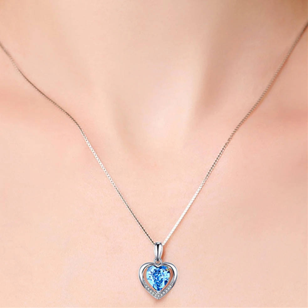

Color Preserving Pendant necklace Heart alloy material slide pendant crystal setting brass chain Imitation Rhodium Plated
