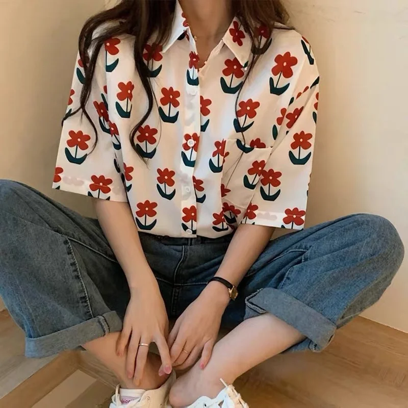HOUZHOU рубашки женские летние Kawaii шифоновая блузка Harajuku винтажный кардиган с