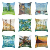 retro scenic painting tree throw pillow case floral sofa home cotton linen cushion cover square room car decoration