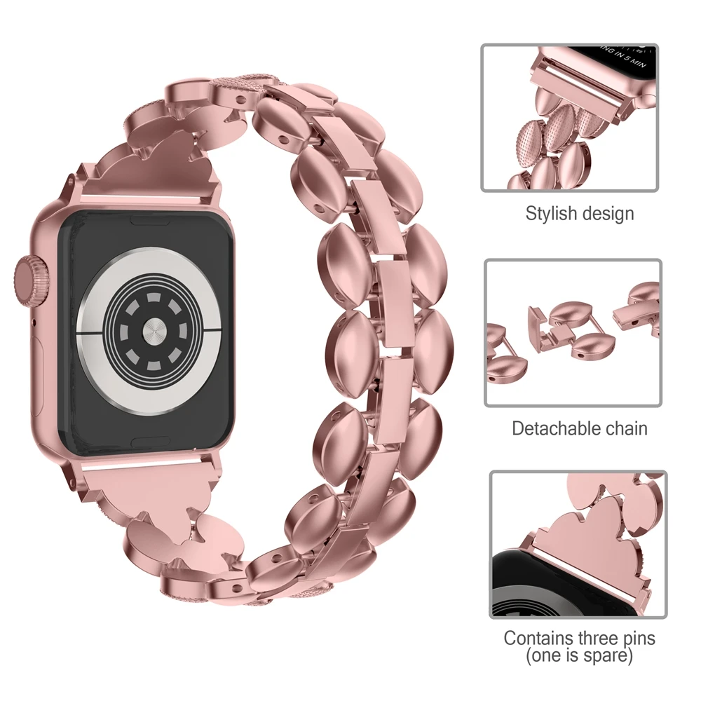 Роскошный металлический ремешок из нержавеющей стали для Apple Watch Band 38 мм 42 мм 40 мм 44 мм Модный женский мужской ремешок для iwatch series 5/4/3/2/1