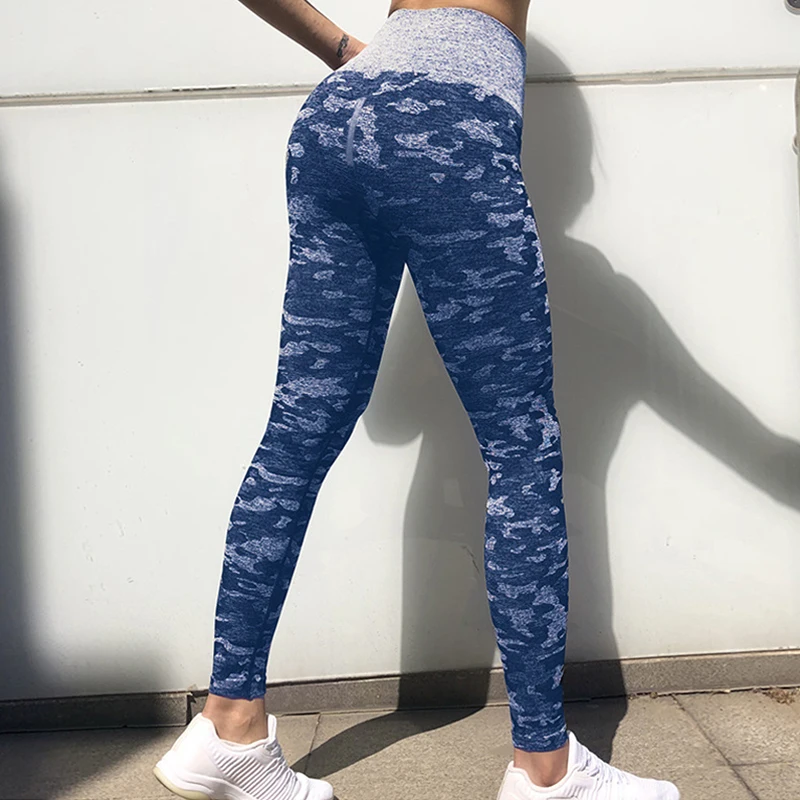 Женские леггинсы для фитнеса спортивные камуфляжные бесшовные с высокой талией
