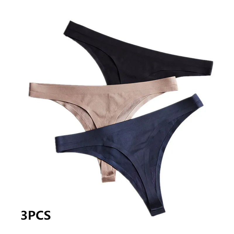

3PCS/Lot Ice Silk Thong Panties Sexy Women Underwear Female G-string Panties Solid Briefs For Ladies Low Waist Seamless Panty