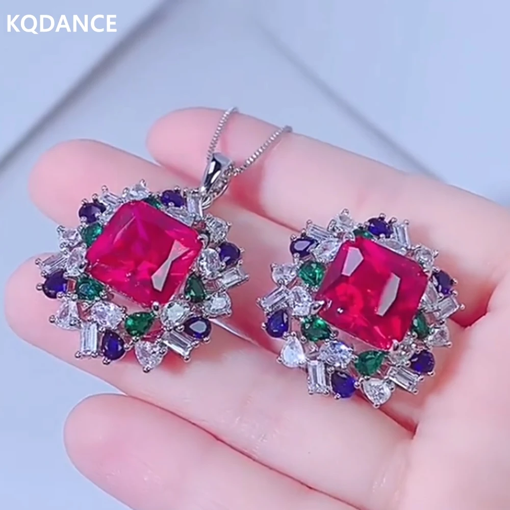 

Retro Lab Diamonds Gemstones Tanzanite Emerald ruby rings Pendant Necklace Woman Wedding Jewelry Sets 2021 Trendy Wholesale