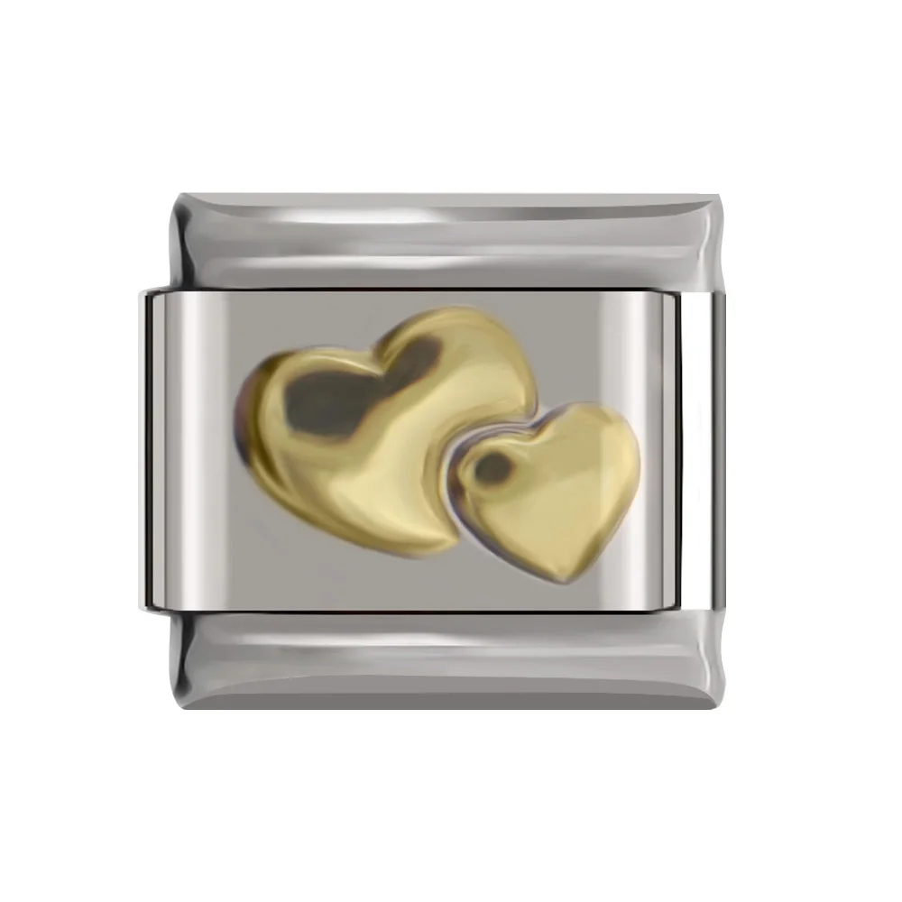 Gold Two Heart Hapiship 9 мм ширина Маргаритка Сердце цветок бабочка крест зеленый браслет с итальянскими подвесками нержавеющая сталь ювелирных изделий DJ01 - Окраска металла: Gold Two Heart