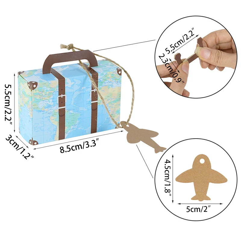 5/10pcs Cute Mini World Map Suitcase Kraft Paper Candy Boxes Gift Box Travel Themed Wedding Baby Shower Birthday Party Favors - купить по