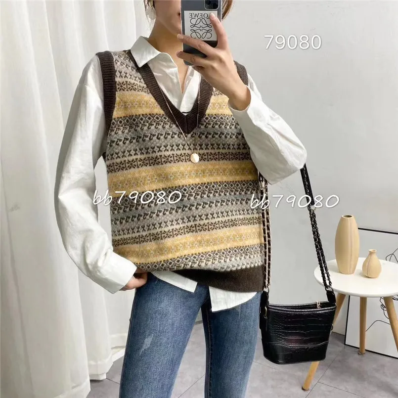 Новый корейский модный вязаный свитер с V образным вырезом жилет