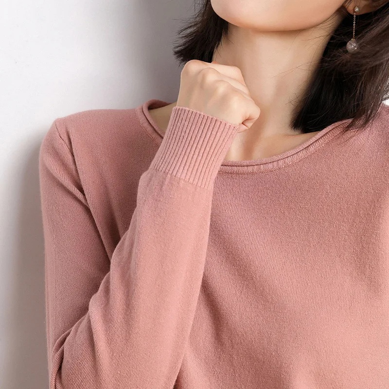 Женский свитер с круглым вырезом Свободный вязаный пуловер длинным рукавом