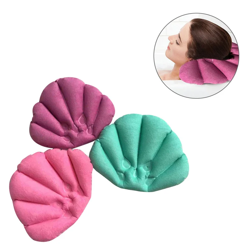 

Bath Pillow Inflatable Spa Pillow Soft Back Neck Cushion with Suction Cups for Bathtub Bathroom Accessories (Random Color)