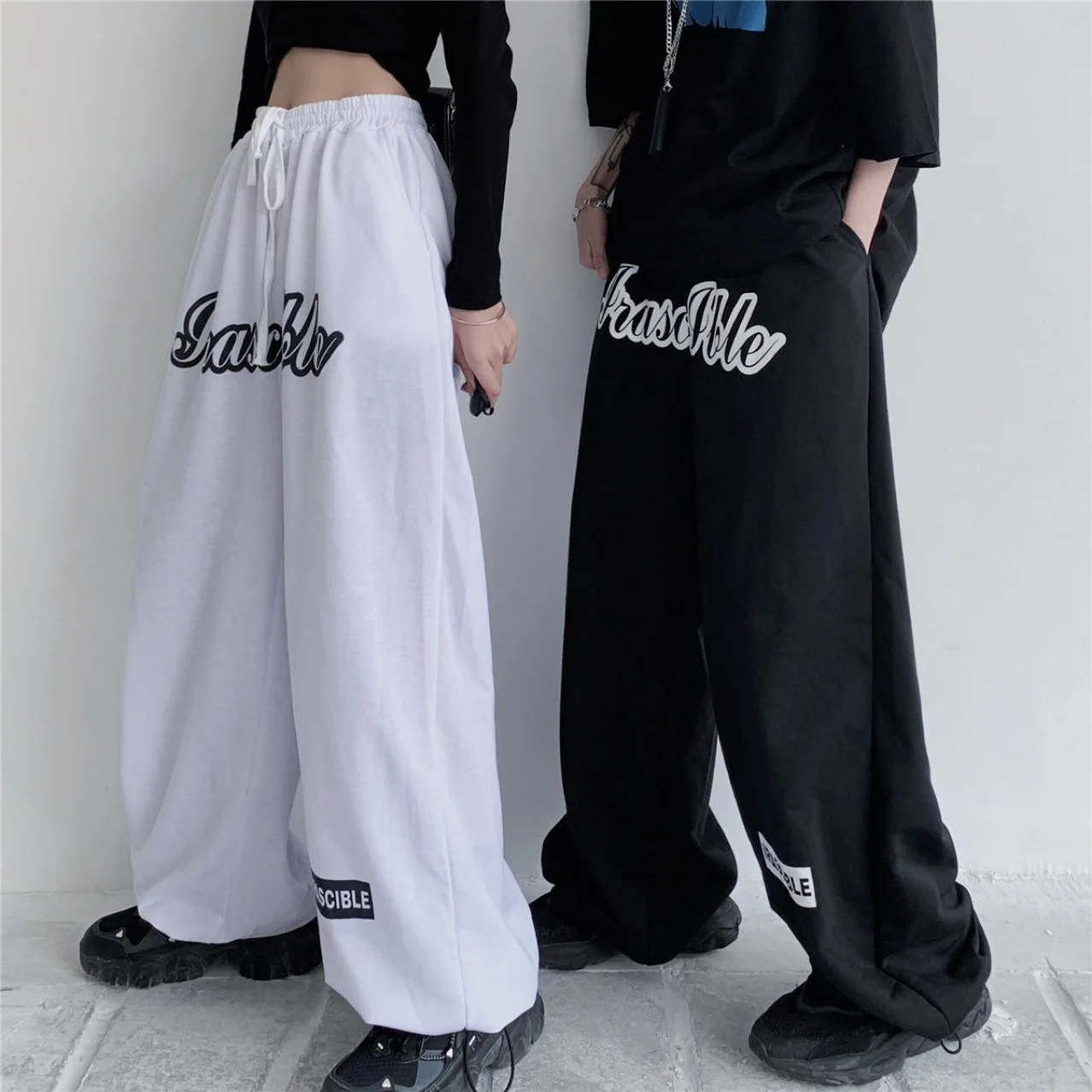 

Брюки унисекс свободного покроя с карманами, повседневные стильные штаны с принтом в виде букв, с эластичным поясом, черные, белые, S/ M/ L/ XL/ XXL