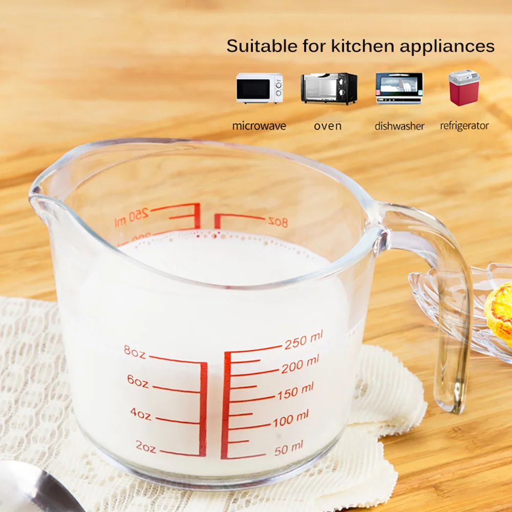 

Tempered Glass Measuring Cup With Handle Grip For Liquid Ml And Oz Measurements Measuring Cup Eco-Friendly Measuring Cup