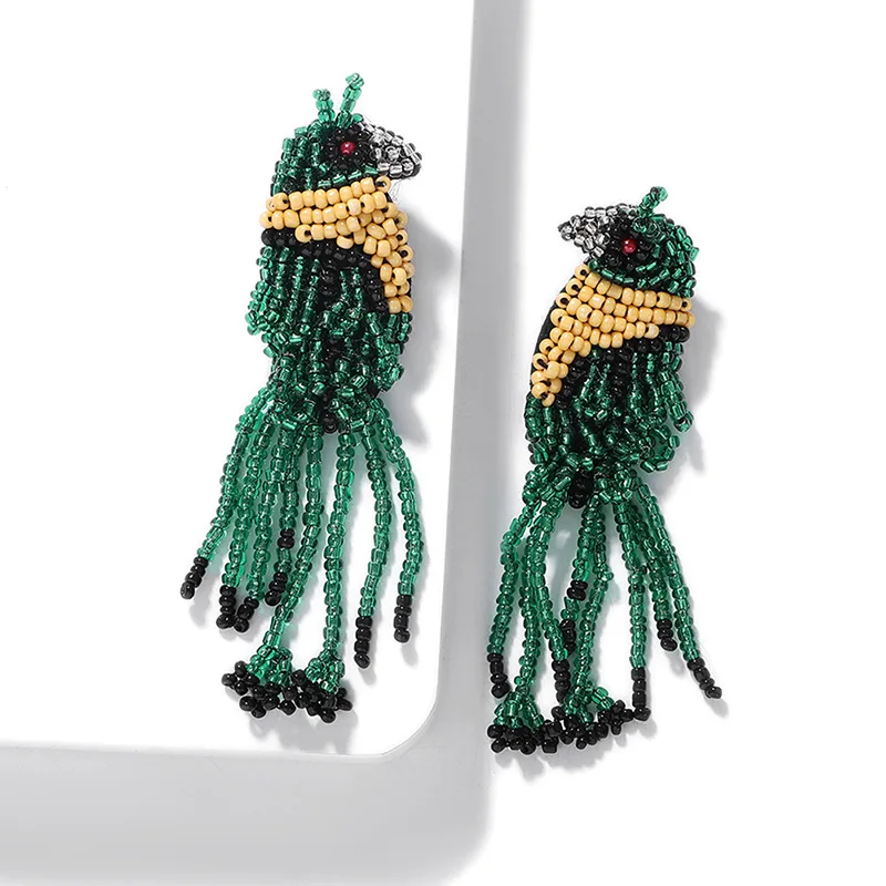 

Bohmian wind hand-woven bird smoothie earrings fashion rice beaded string earrings
