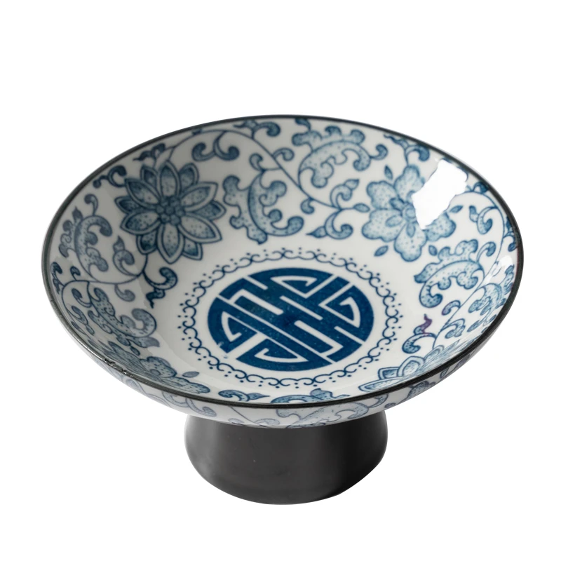 

Living room household snacks tribute plate bowl Light luxury tea table Blue and white ceramic high foot tea tray Fruit plate