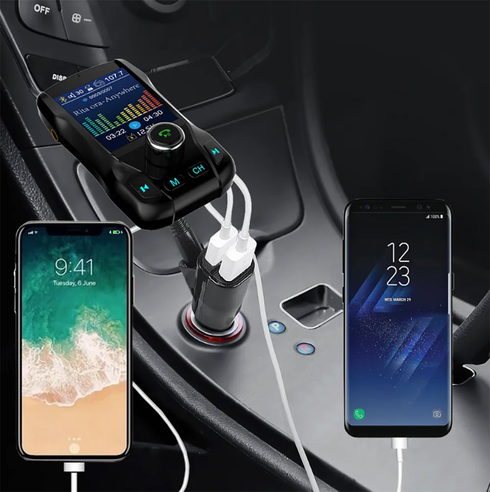 

FM Transmitter Wireless Bluetooth Handsfree Color Screen Car Kit 360 rotatable Car MP3 Audio with 5V 2.1A Dual USB Charge