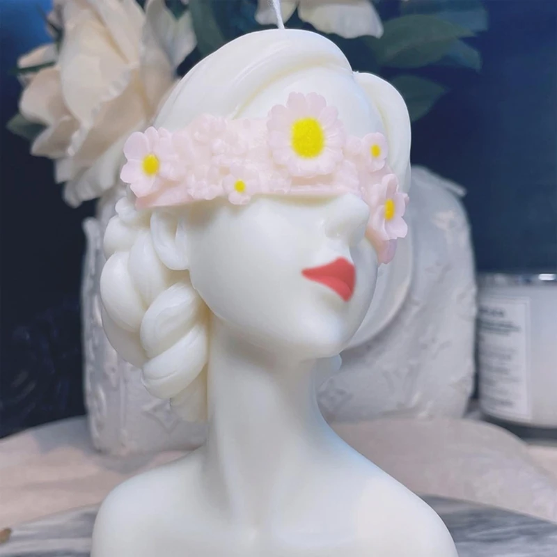 

European Character Blindfolded Girl Plaster Portrait with Closed Eyes Head Sculpture Scented Candle Epoxy Silicone Mold