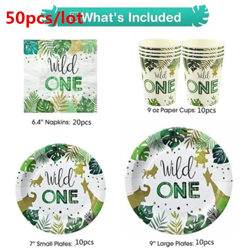 1 Набор лес посуда в виде животных сафари украшения ко дню рождения и надписью Wild