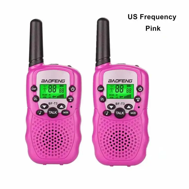 PINK US 2 шт. Baofeng BF-T3 мини любительские рации радио для детей мини ручной T3 беспроводной двухстороннее радио детская игрушка Woki Toki - Цвет: PINK US