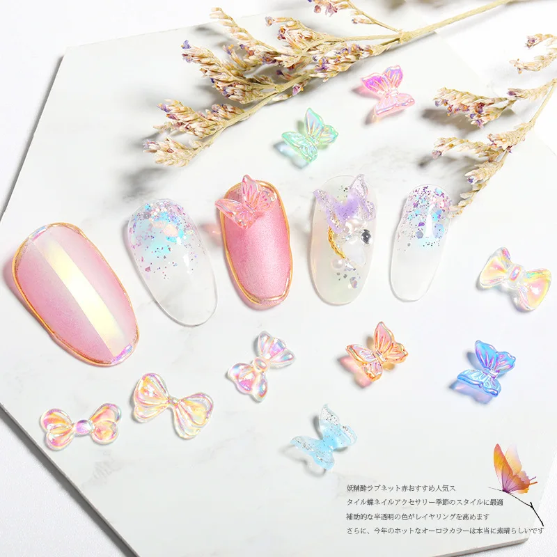 

10 Pieces of 3D Cute Butterfly Resin Nail Art Decoration Aurora Rhinestone Nail Glitter DIY Nail Art Accessories Gift Wholesale