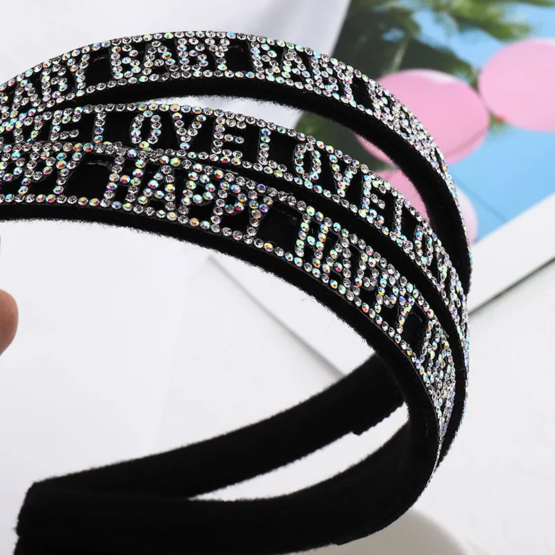 Стразы широкая повязка для волос с алмазными буквами уличная мода заколка