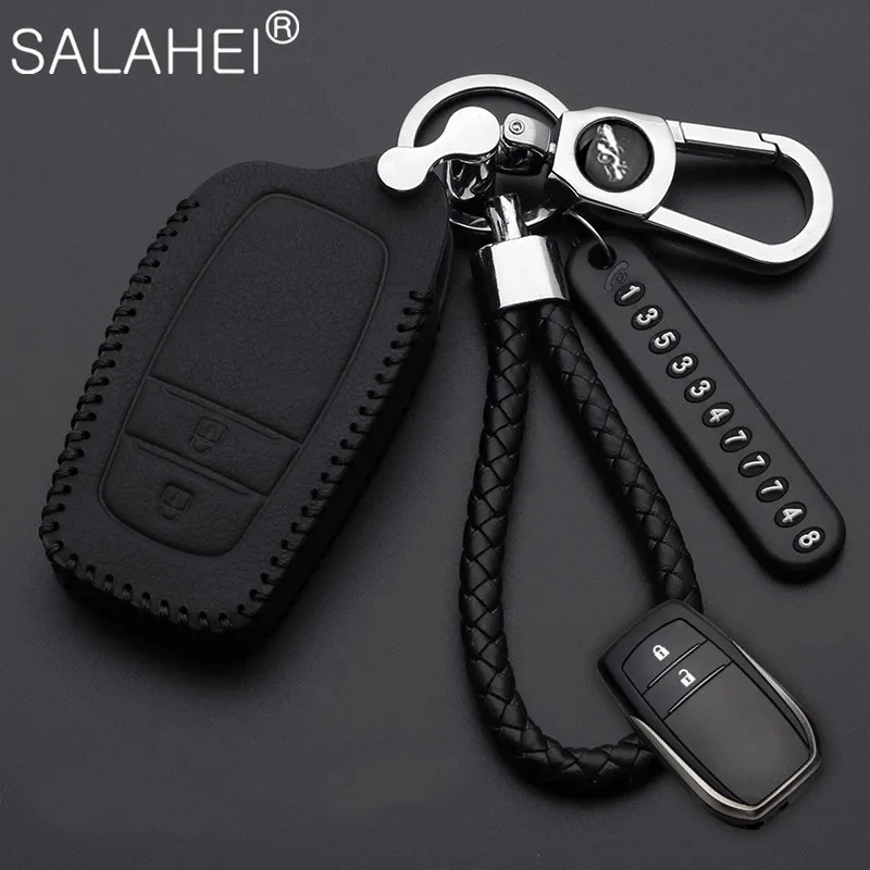 Hand Sewing Luminous Leather Car Key Case Cover For Toyota CHR Hilux Fortuner Land Cruiser 200 Camry Corolla Crown RAV4 Highland