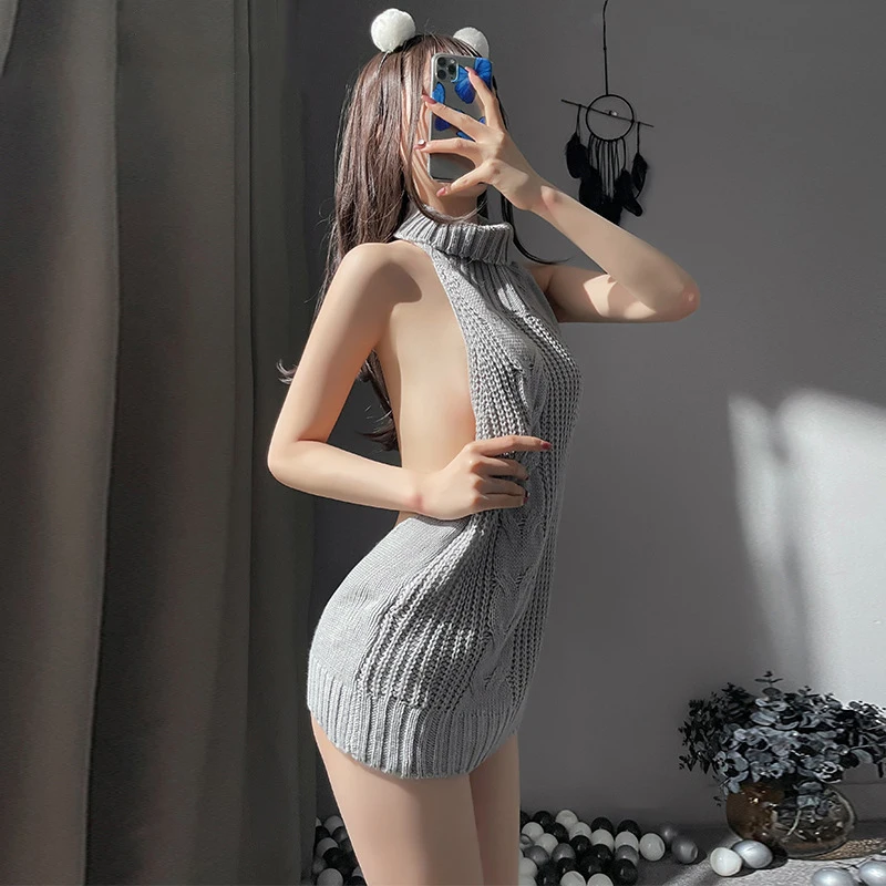 SIROLISA японский милый сексуальный длинный девственный свитер с открытой спиной