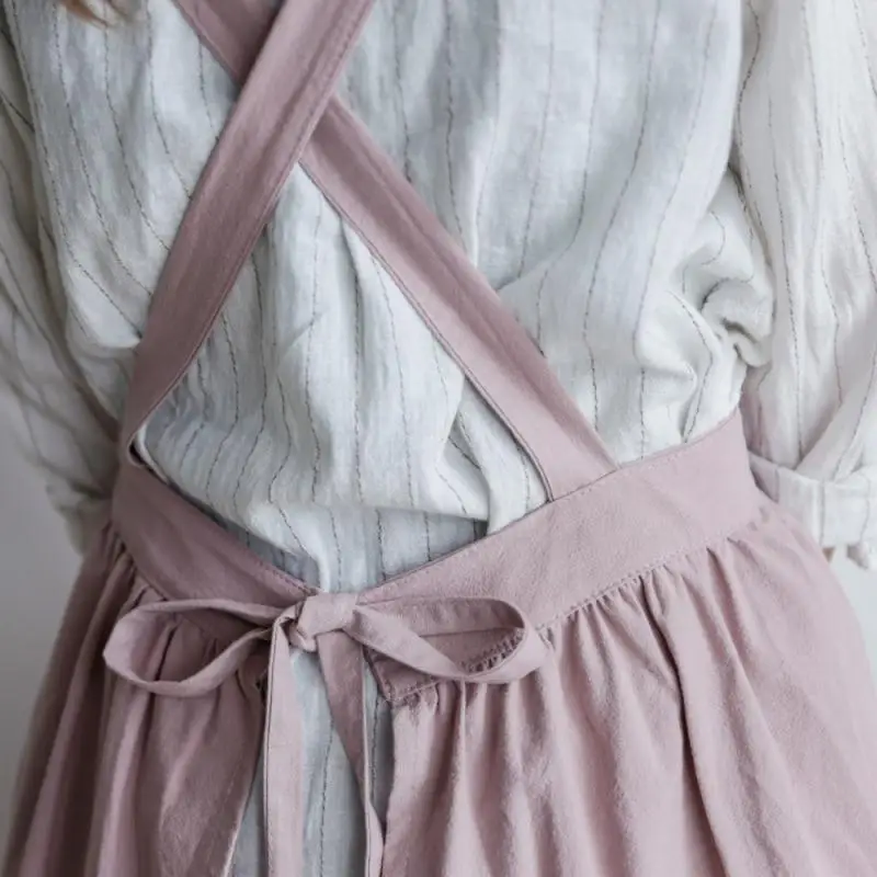 

1 Piece Women Bib Apron Cotton Linen Pinafore Female Dress Cafe Kitchen Cooking Florist Retro Autumn Dathroom
