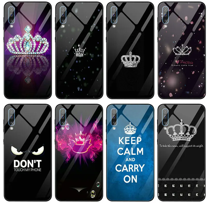 Модные роскошные короны King Queen чехол из закаленного стекла для Samsung Galaxy A6 A8 A9 A10 A20 A30 A40 A50 A70 A80 A90 S8 S9 S10